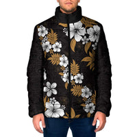 Hawaiian Hibiscus Tribal Floral Brown Padded Jacket Polynesian Tapa Pattern - Polynesian Pride