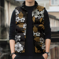 Hawaiian Hibiscus Tribal Floral Brown Sleeveless Puffer Jacket Polynesian Tapa Pattern - Polynesian Pride