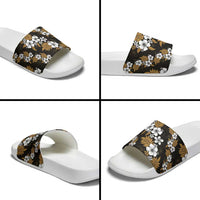 Hawaiian Hibiscus Tribal Floral Brown Slide Sandals Polynesian Tapa Pattern - Polynesian Pride