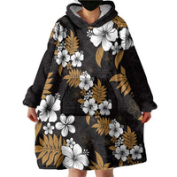 Hawaiian Hibiscus Tribal Floral Brown Wearable Blanket Hoodie Polynesian Tapa Pattern - Polynesian Pride