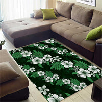 Hawaiian Hibiscus Tribal Floral Green Area Rug Polynesian Tapa Pattern - Polynesian Pride