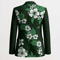 Hawaiian Hibiscus Tribal Floral Green Blazer Polynesian Tapa Pattern - Polynesian Pride