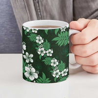 Hawaiian Hibiscus Tribal Floral Green Ceramic Mug Polynesian Tapa Pattern - Polynesian Pride
