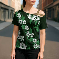Hawaiian Hibiscus Tribal Floral Green Cross Shoulder Shirt Polynesian Tapa Pattern - Polynesian Pride