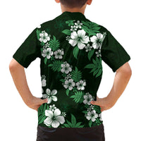 Hawaiian Hibiscus Tribal Floral Green Family Matching Off The Shoulder Long Sleeve Dress and Hawaiian Shirt Polynesian Tapa Pattern - Polynesian Pride