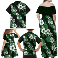 Hawaiian Hibiscus Tribal Floral Green Family Matching Off Shoulder Maxi Dress and Hawaiian Shirt Polynesian Tapa Pattern - Polynesian Pride