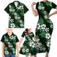 Hawaiian Hibiscus Tribal Floral Green Family Matching Short Sleeve Bodycon Dress and Hawaiian Shirt Polynesian Tapa Pattern - Polynesian Pride