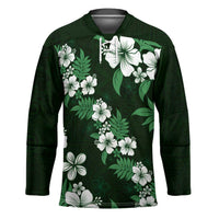 Hawaiian Hibiscus Tribal Floral Green Hockey Jersey Polynesian Tapa Pattern - Polynesian Pride