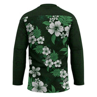 Hawaiian Hibiscus Tribal Floral Green Hockey Jersey Polynesian Tapa Pattern - Polynesian Pride