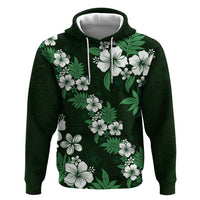 Hawaiian Hibiscus Tribal Floral Green Hoodie Polynesian Tapa Pattern - Polynesian Pride