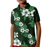 Hawaiian Hibiscus Tribal Floral Green Kid Polo Shirt Polynesian Tapa Pattern - Polynesian Pride