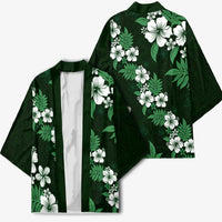Hawaiian Hibiscus Tribal Floral Green Kimono Polynesian Tapa Pattern - Polynesian Pride
