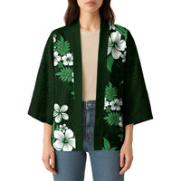Hawaiian Hibiscus Tribal Floral Green Kimono Polynesian Tapa Pattern - Polynesian Pride