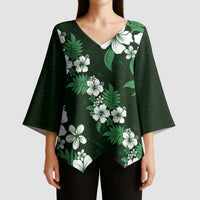 Hawaiian Hibiscus Tribal Floral Green Kimono Sleeve Blouse Polynesian Tapa Pattern - Polynesian Pride