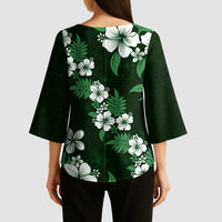 Hawaiian Hibiscus Tribal Floral Green Kimono Sleeve Blouse Polynesian Tapa Pattern - Polynesian Pride