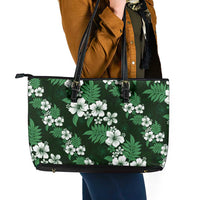 Hawaiian Hibiscus Tribal Floral Green Leather Tote Bag Polynesian Tapa Pattern - Polynesian Pride