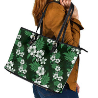 Hawaiian Hibiscus Tribal Floral Green Leather Tote Bag Polynesian Tapa Pattern - Polynesian Pride