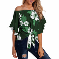 Hawaiian Hibiscus Tribal Floral Green Off Shoulder Wrap Waist Top Polynesian Tapa Pattern LT01 - Polynesian Pride
