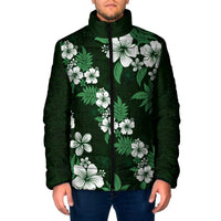 Hawaiian Hibiscus Tribal Floral Green Padded Jacket Polynesian Tapa Pattern - Polynesian Pride