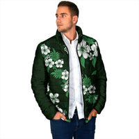 Hawaiian Hibiscus Tribal Floral Green Padded Jacket Polynesian Tapa Pattern - Polynesian Pride