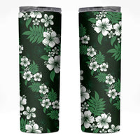 Hawaiian Hibiscus Tribal Floral Green Skinny Tumbler Polynesian Tapa Pattern - Polynesian Pride
