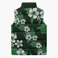 Hawaiian Hibiscus Tribal Floral Green Sleeveless Puffer Jacket Polynesian Tapa Pattern - Polynesian Pride