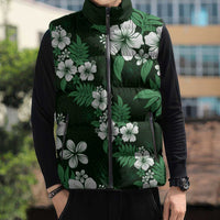 Hawaiian Hibiscus Tribal Floral Green Sleeveless Puffer Jacket Polynesian Tapa Pattern - Polynesian Pride