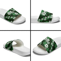Hawaiian Hibiscus Tribal Floral Green Slide Sandals Polynesian Tapa Pattern - Polynesian Pride