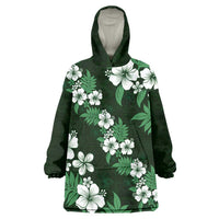 Hawaiian Hibiscus Tribal Floral Green Wearable Blanket Hoodie Polynesian Tapa Pattern - Polynesian Pride