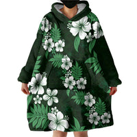 Hawaiian Hibiscus Tribal Floral Green Wearable Blanket Hoodie Polynesian Tapa Pattern - Polynesian Pride