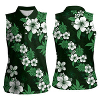 Hawaiian Hibiscus Tribal Floral Green Women Sleeveless Polo Shirt Polynesian Tapa Pattern - Polynesian Pride