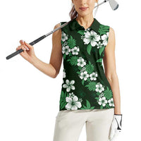 Hawaiian Hibiscus Tribal Floral Green Women Sleeveless Polo Shirt Polynesian Tapa Pattern - Polynesian Pride