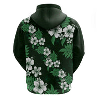 Hawaiian Hibiscus Tribal Floral Green Zip Hoodie Polynesian Tapa Pattern - Polynesian Pride