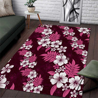 Hawaiian Hibiscus Tribal Floral Pink Area Rug Polynesian Tapa Pattern - Polynesian Pride