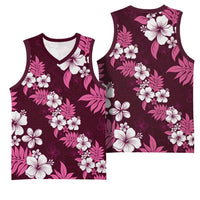 Hawaiian Hibiscus Tribal Floral Pink Basketball Jersey Polynesian Tapa Pattern - Polynesian Pride
