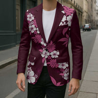 Hawaiian Hibiscus Tribal Floral Pink Blazer Polynesian Tapa Pattern - Polynesian Pride