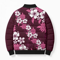 Hawaiian Hibiscus Tribal Floral Pink Bomber Puffer Jacket Polynesian Tapa Pattern - Polynesian Pride