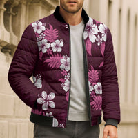 Hawaiian Hibiscus Tribal Floral Pink Bomber Puffer Jacket Polynesian Tapa Pattern - Polynesian Pride