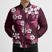 Hawaiian Hibiscus Tribal Floral Pink Bomber Puffer Jacket Polynesian Tapa Pattern - Polynesian Pride