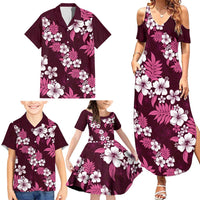 Hawaiian Hibiscus Tribal Floral Pink Family Matching Summer Maxi Dress and Hawaiian Shirt Polynesian Tapa Pattern - Polynesian Pride