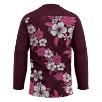 Hawaiian Hibiscus Tribal Floral Pink Hockey Jersey Polynesian Tapa Pattern - Polynesian Pride