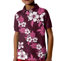 Hawaiian Hibiscus Tribal Floral Pink Kid Polo Shirt Polynesian Tapa Pattern - Polynesian Pride