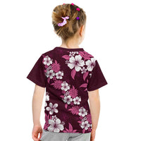Hawaiian Hibiscus Tribal Floral Pink Kid T Shirt Polynesian Tapa Pattern - Polynesian Pride