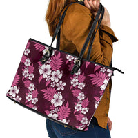 Hawaiian Hibiscus Tribal Floral Pink Leather Tote Bag Polynesian Tapa Pattern - Polynesian Pride