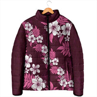 Hawaiian Hibiscus Tribal Floral Pink Padded Jacket Polynesian Tapa Pattern - Polynesian Pride