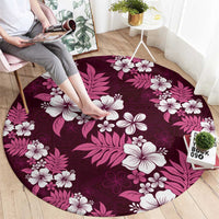 Hawaiian Hibiscus Tribal Floral Pink Round Carpet Polynesian Tapa Pattern - Polynesian Pride