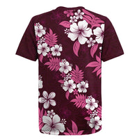 Hawaiian Hibiscus Tribal Floral Pink Rugby Jersey Polynesian Tapa Pattern - Polynesian Pride