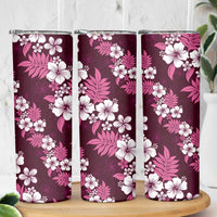Hawaiian Hibiscus Tribal Floral Pink Skinny Tumbler Polynesian Tapa Pattern - Polynesian Pride