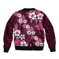 Hawaiian Hibiscus Tribal Floral Pink Sleeve Zip Bomber Jacket Polynesian Tapa Pattern - Polynesian Pride