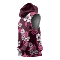 Hawaiian Hibiscus Tribal Floral Pink Sleeveless Hoodie Polynesian Tapa Pattern - Polynesian Pride